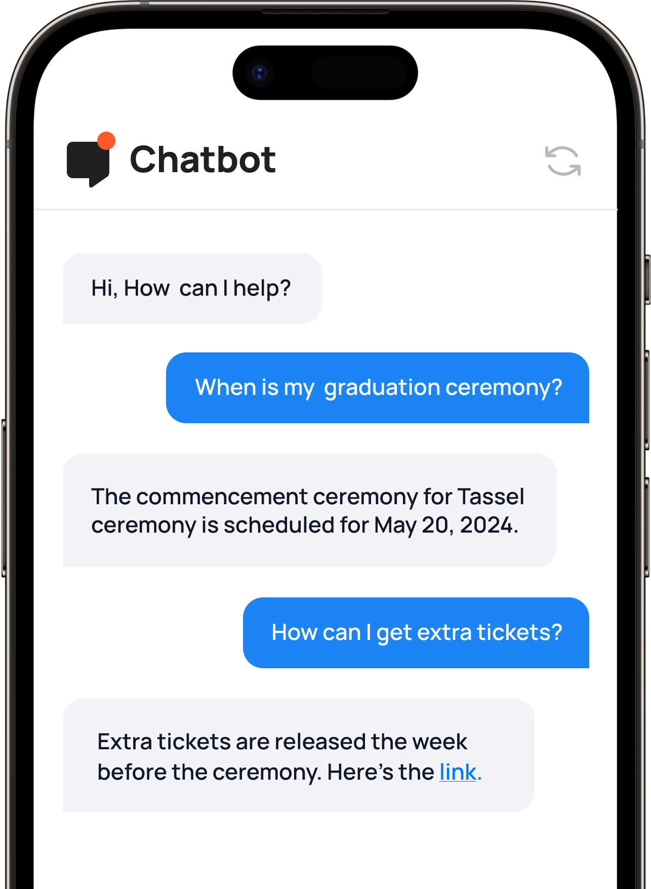 Mobile phone showing Tassel Chat Agent interface